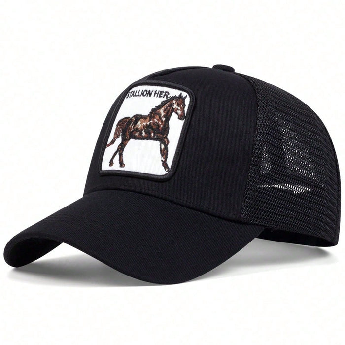 1 gorra de béisbol para hombre con bordado de caballo, de camionero de malla