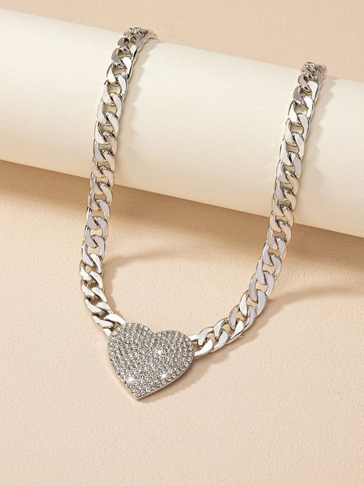 SHEIN 1 collar grueso con diseño de corazón con incrustaciones de diamantes de imitación