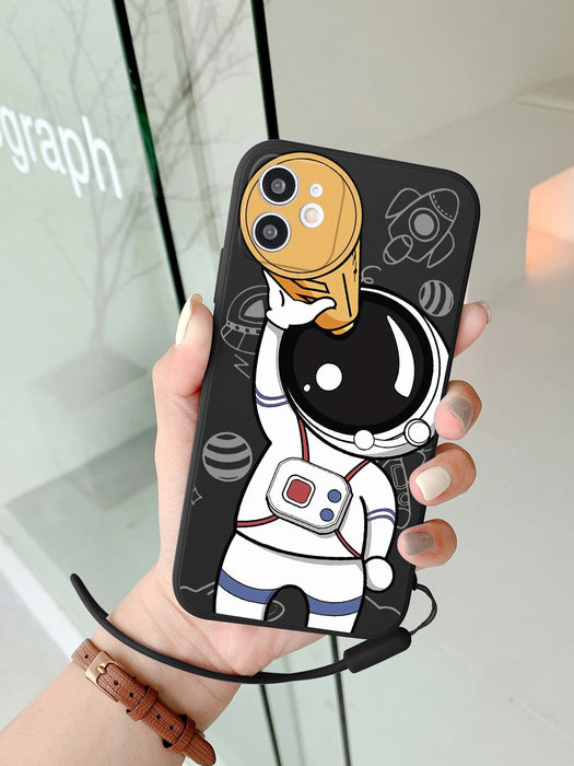 Shein funda de telefono Tpu con estampado de astronauta y telescopio con correa de mano
