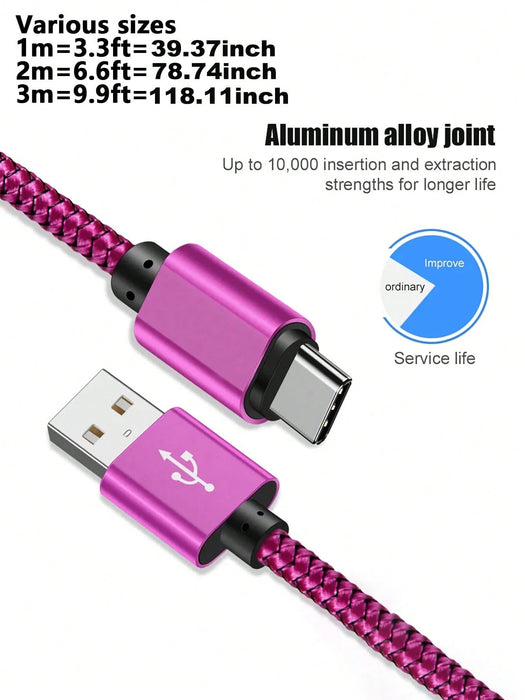 Cable de carga rápida USB-C trenzado de nailon, compatible con Samsung Galaxy