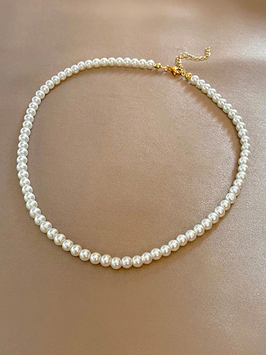 1 collar de perlas sintéticas blancas y rosas estilo francés vintage, gargantilla sencilla.
