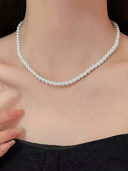 1 collar de perlas sintéticas blancas y rosas estilo francés vintage, gargantilla sencilla.