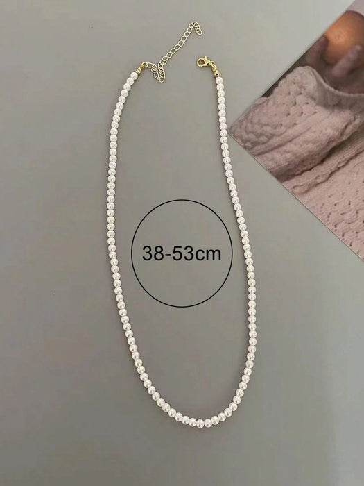 1 collar de perlas sintéticas blancas y rosas estilo francés vintage, gargantilla sencilla.