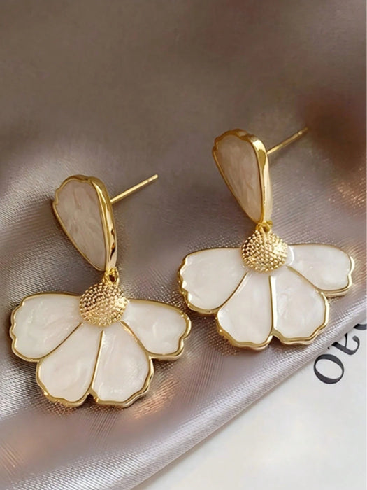 1 pieza de pendientes colgantes florales de esmalte blanco