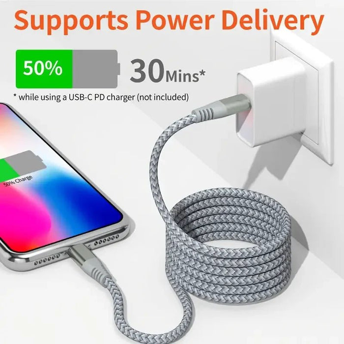 1pcs Cable rápido certificado MFi Cable trenzado de nailon USB C a Lightning - Quierox - Tienda Online
