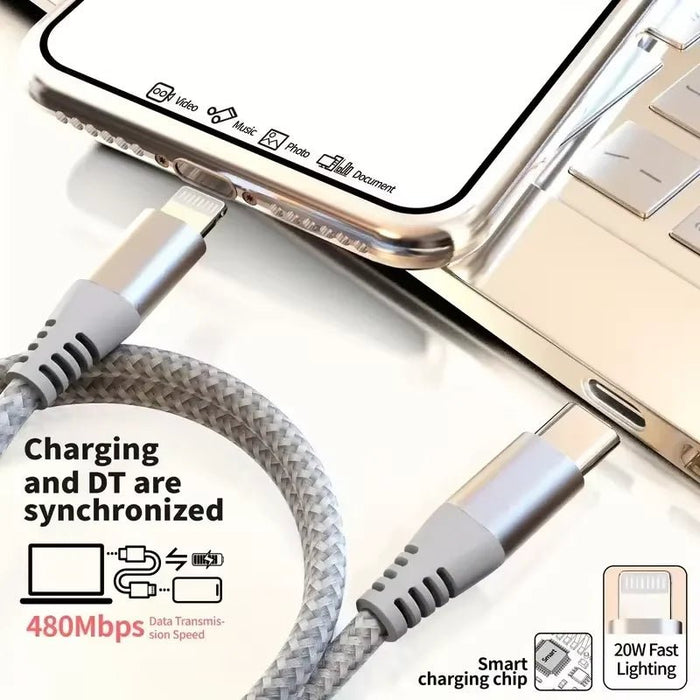 1pcs Cable rápido certificado MFi Cable trenzado de nailon USB C a Lightning - Quierox - Tienda Online