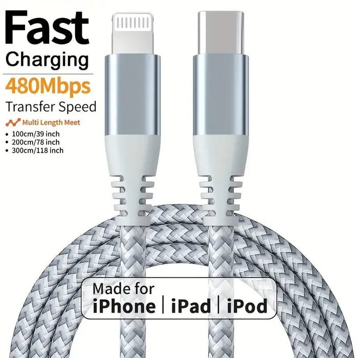 1pcs Cable rápido certificado MFi Cable trenzado de nailon USB C a Lightning - Quierox - Tienda Online