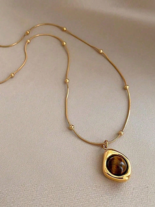 1pcs Cadena con colgante de piedra de ojo de tigre con diseño de capas para mujeres - Quierox - Tienda Online