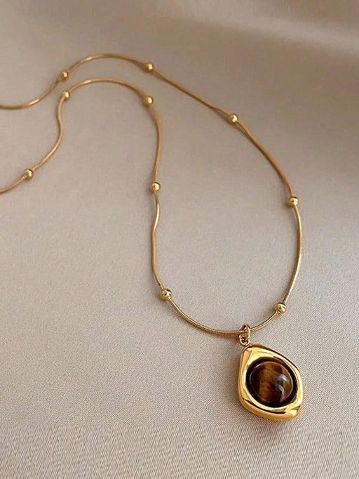 1pcs Cadena con colgante de piedra de ojo de tigre con diseño de capas para mujeres - Quierox - Tienda Online