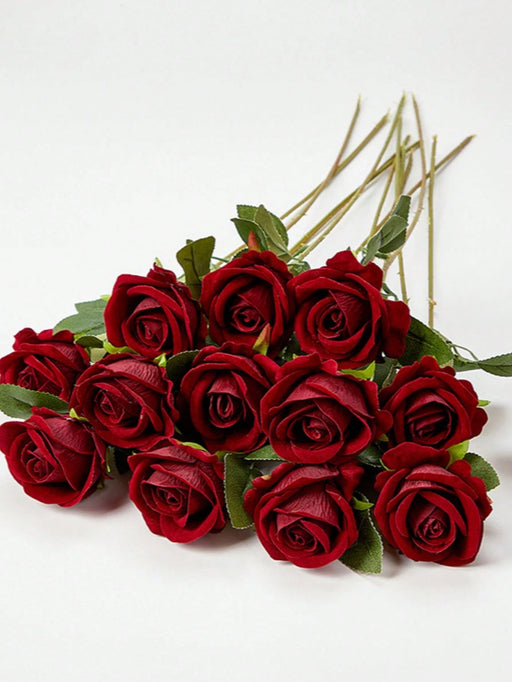 1pcs Rosa roja oscura artificial, textura de terciopelo realista - Quierox - Tienda Online