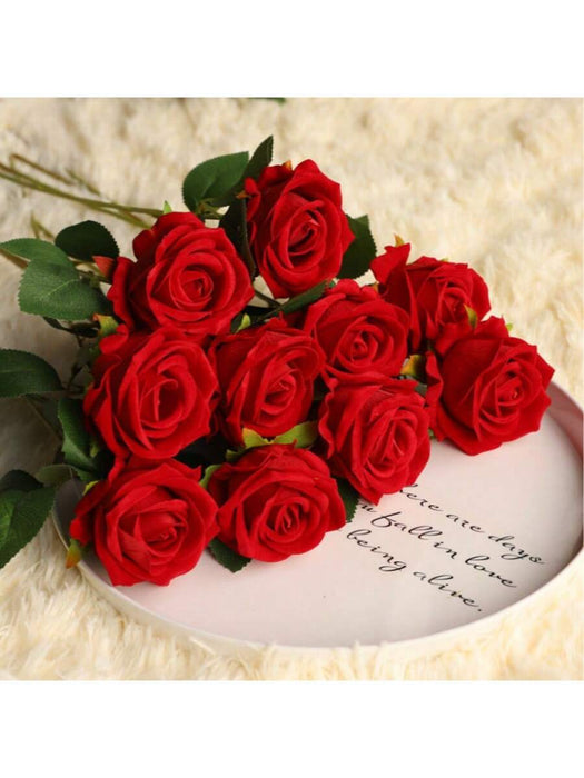 1pcs Rosa roja oscura artificial, textura de terciopelo realista - Quierox - Tienda Online