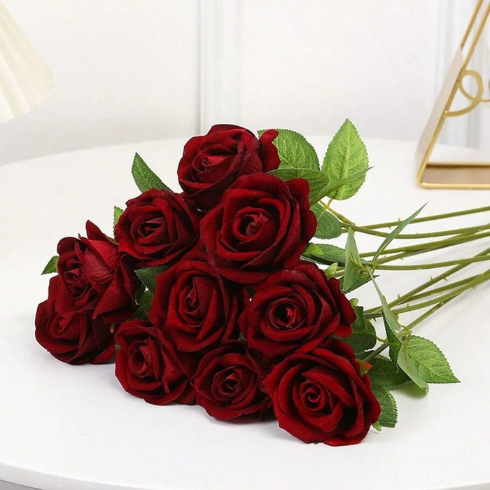1pcs Rosa roja oscura artificial, textura de terciopelo realista - Quierox - Tienda Online