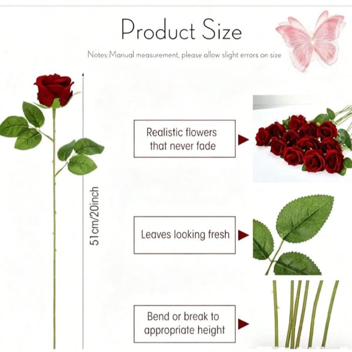 1pcs Rosa roja oscura artificial, textura de terciopelo realista - Quierox - Tienda Online