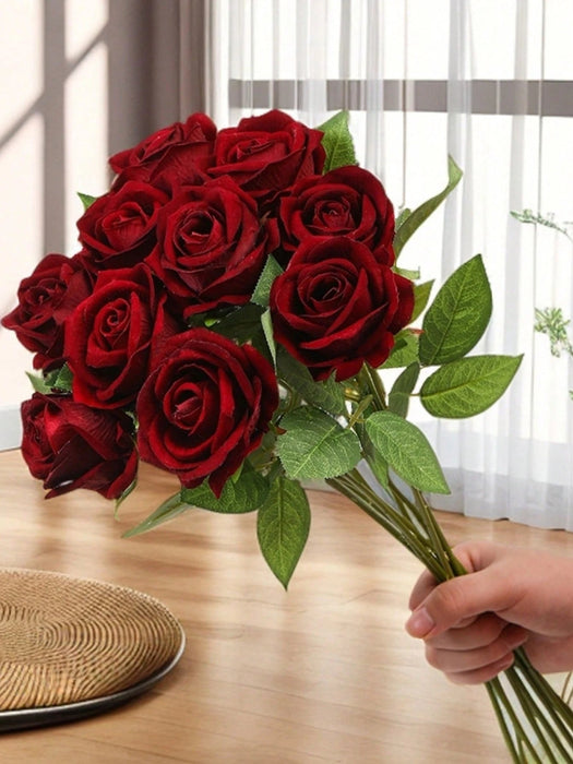1pcs Rosa roja oscura artificial, textura de terciopelo realista - Quierox - Tienda Online