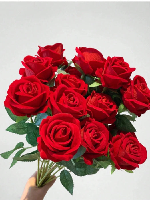 1pcs Rosa roja oscura artificial, textura de terciopelo realista - Quierox - Tienda Online