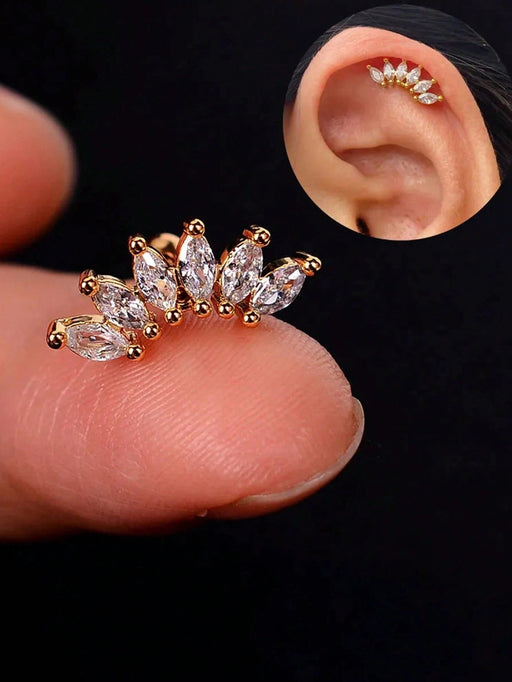 1pcsde Arete Lindo De Corteza De Circonita Cúbica Para Mujeres, 6 Garras De Corona - Quierox - Tienda Online