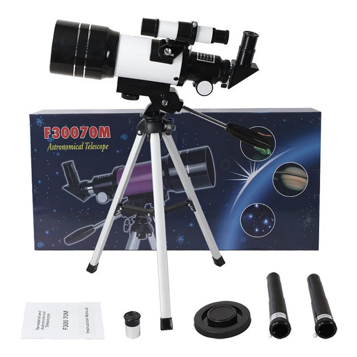 Telescopio astronómico refractor F30070M para niños: telescopio educativo de 70 mm