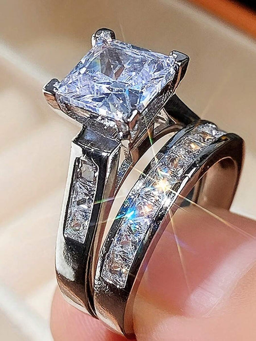 2 anillos de aleación de moda con circonitas brillantes para fiestas de mujer - Quierox - Tienda Online