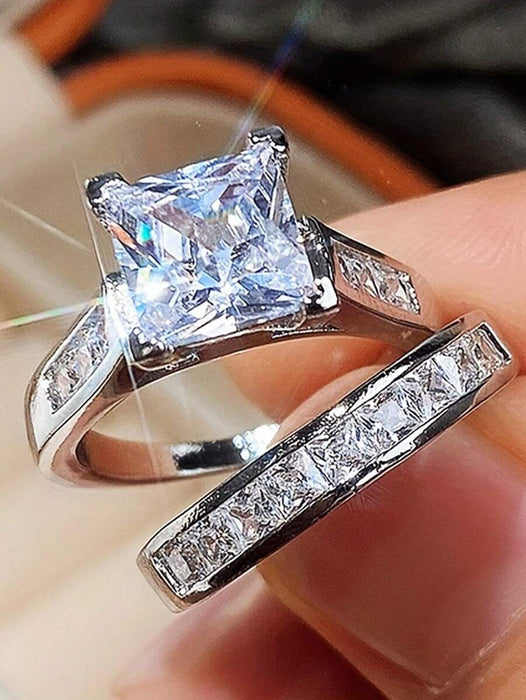 2 anillos de aleación de moda con circonitas brillantes para fiestas de mujer - Quierox - Tienda Online