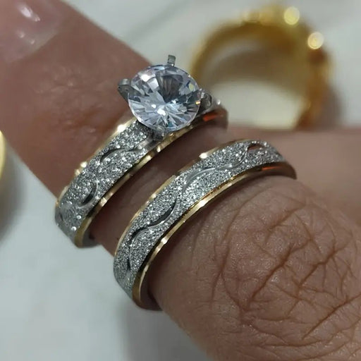 2 Anillos de Boda de Acero Inoxidable con Zirconia Sintética para Mujeres Anillos de Promesa - Quierox - Tienda Online