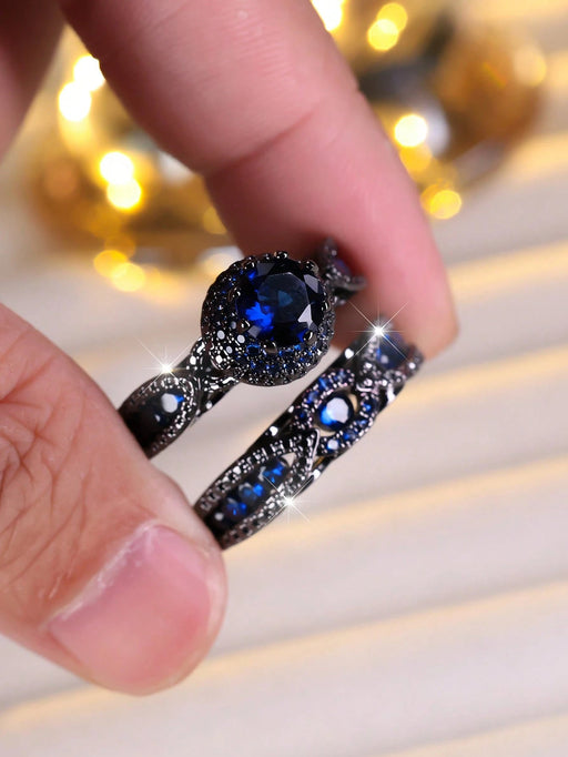 2 anillos de compromiso elegantes: anillo de halo + anillo de eternidad con circonitas - Quierox - Tienda Online