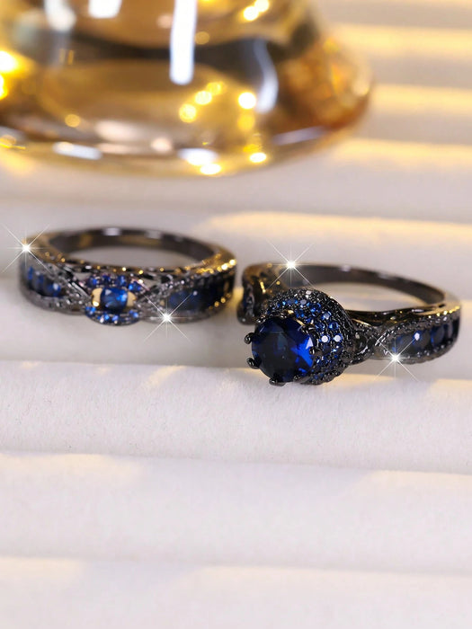 2 anillos de compromiso elegantes: anillo de halo + anillo de eternidad con circonitas - Quierox - Tienda Online