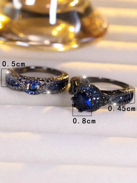 2 anillos de compromiso elegantes: anillo de halo + anillo de eternidad con circonitas - Quierox - Tienda Online