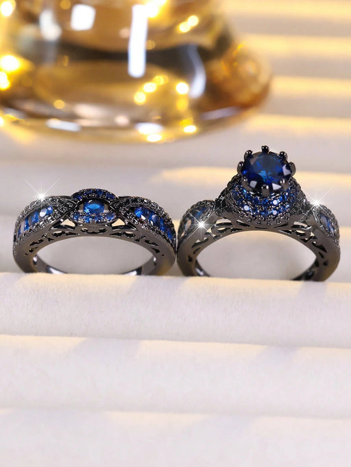2 anillos de compromiso elegantes: anillo de halo + anillo de eternidad con circonitas - Quierox - Tienda Online