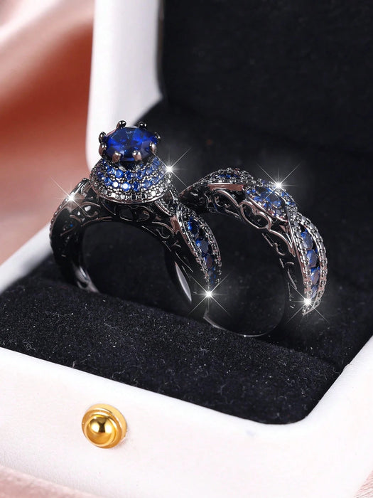 2 anillos de compromiso elegantes: anillo de halo + anillo de eternidad con circonitas - Quierox - Tienda Online