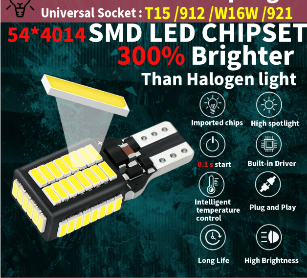 2 bombillas LED W16W Canbus sin errores para luz de marcha atrás, compatibles con Skoda - Quierox - Tienda Online