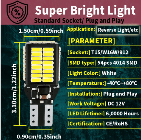 2 bombillas LED W16W Canbus sin errores para luz de marcha atrás, compatibles con Skoda - Quierox - Tienda Online