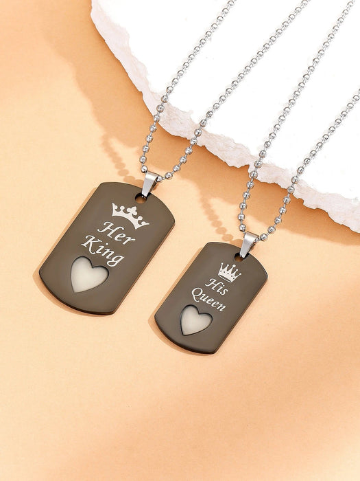 2 Collar con dije de cadena, Brilla en la oscuridad Letra SU REY Y SU REINA - Quierox - Tienda Online
