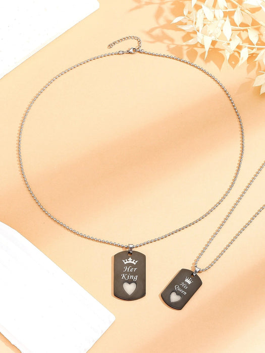 2 Collar con dije de cadena, Brilla en la oscuridad Letra SU REY Y SU REINA - Quierox - Tienda Online