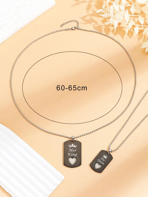 2 Collar con dije de cadena, Brilla en la oscuridad Letra SU REY Y SU REINA - Quierox - Tienda Online