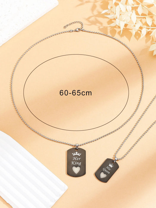 2 Collar con dije de cadena, Brilla en la oscuridad Letra SU REY Y SU REINA - Quierox - Tienda Online