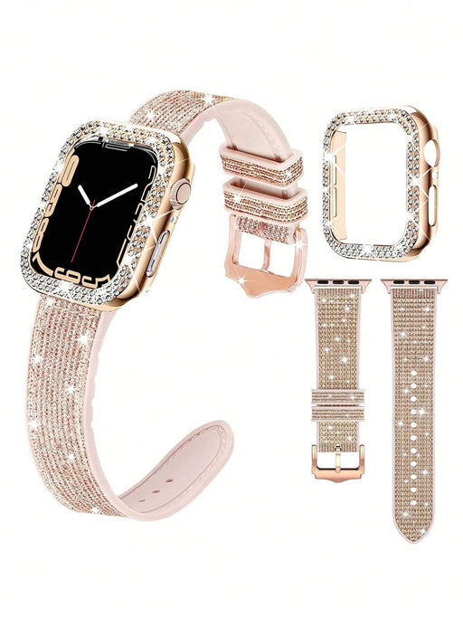 2 correas para Apple Watch. Estuche rígido de policarbonato y borde dorado rosa - Quierox - Tienda Online