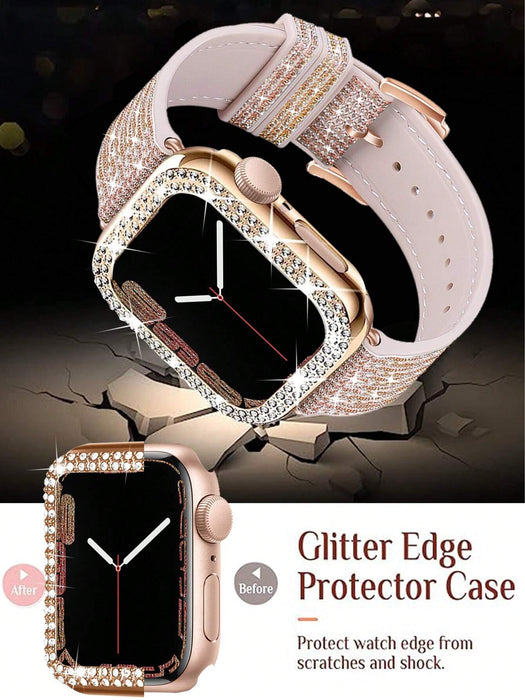 2 correas para Apple Watch. Estuche rígido de policarbonato y borde dorado rosa - Quierox - Tienda Online