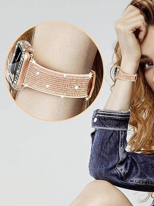 2 correas para Apple Watch. Estuche rígido de policarbonato y borde dorado rosa - Quierox - Tienda Online