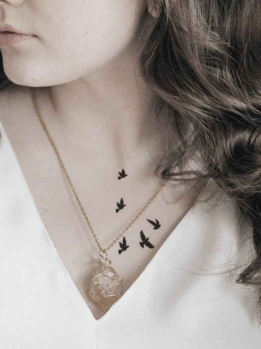 2 Hojas de papel, pájaro y letra tatuaje temporal gráfico - Quierox - Tienda Online