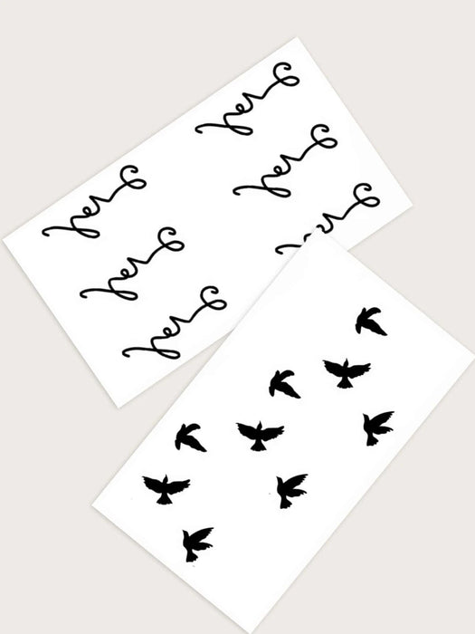 2 Hojas de papel, pájaro y letra tatuaje temporal gráfico - Quierox - Tienda Online