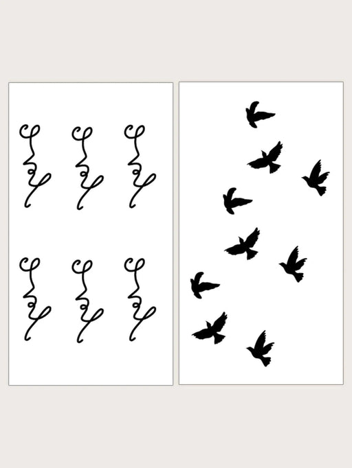 2 Hojas de papel, pájaro y letra tatuaje temporal gráfico - Quierox - Tienda Online