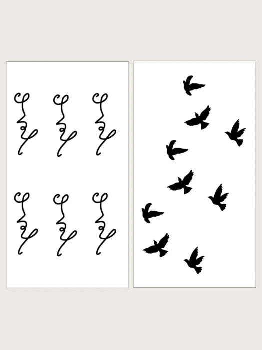 2 Hojas de papel, pájaro y letra tatuaje temporal gráfico - Quierox - Tienda Online