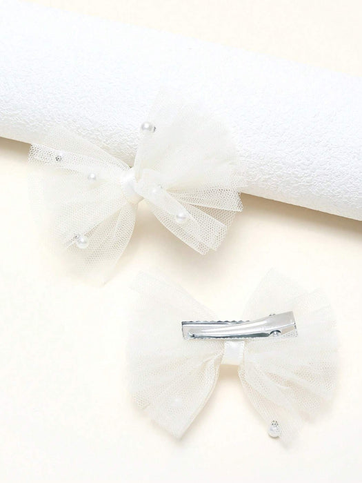 2 piezas Clips para el cabello de malla transparente blanca con perlas - Quierox - Tienda Online