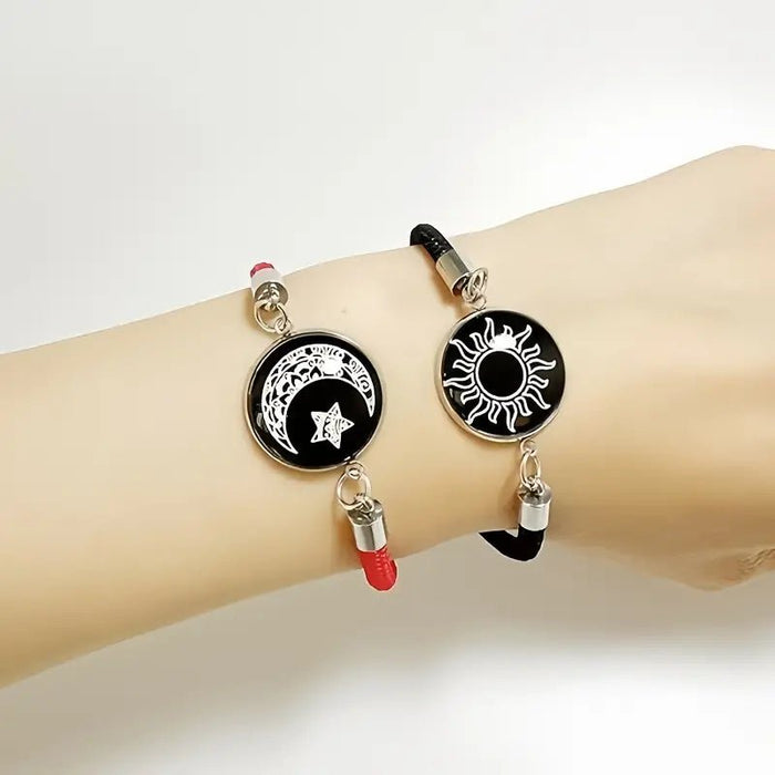 2 piezas de pulseras de sol y luna que brillan en la oscuridad, elegantes con cuentas de vidrio - Quierox - Tienda Online