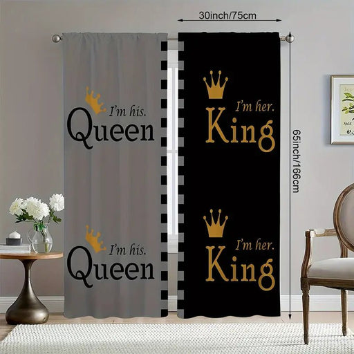 2 piezas, Material de Poliéster, Cortinas Impresas en Gris y con Diseño Reina Yo El rey - Quierox - Tienda Online