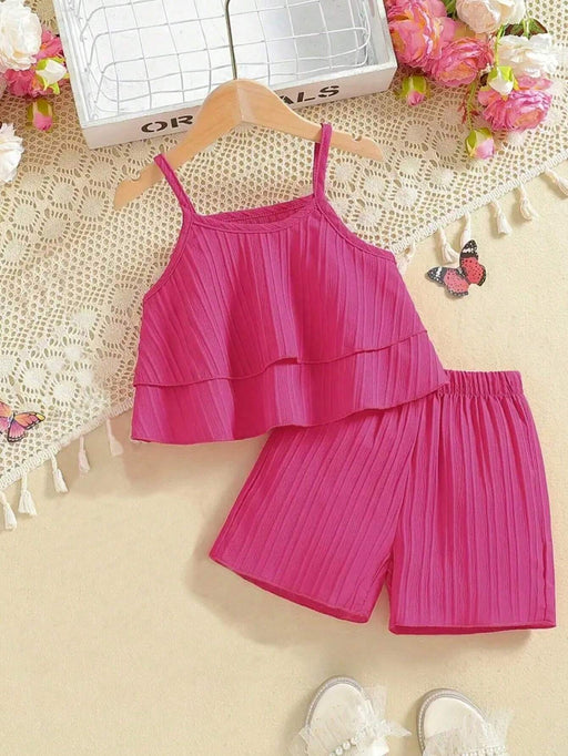 2 piezas/Conjunto Outfit casual de niña joven de unicolor top tipo tank cómodo y shorts - Quierox - Tienda Online