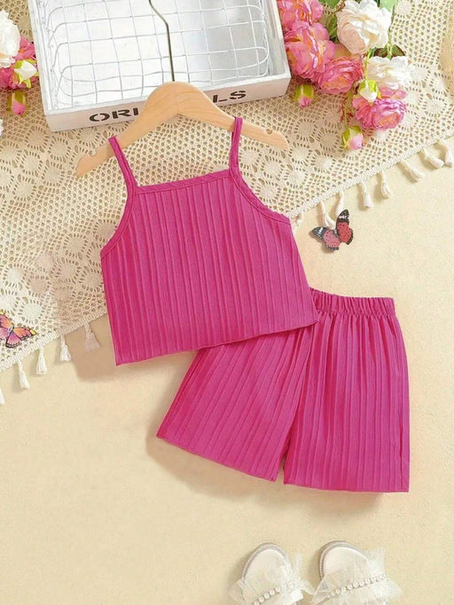 2 piezas/Conjunto Outfit casual de niña joven de unicolor top tipo tank cómodo y shorts - Quierox - Tienda Online