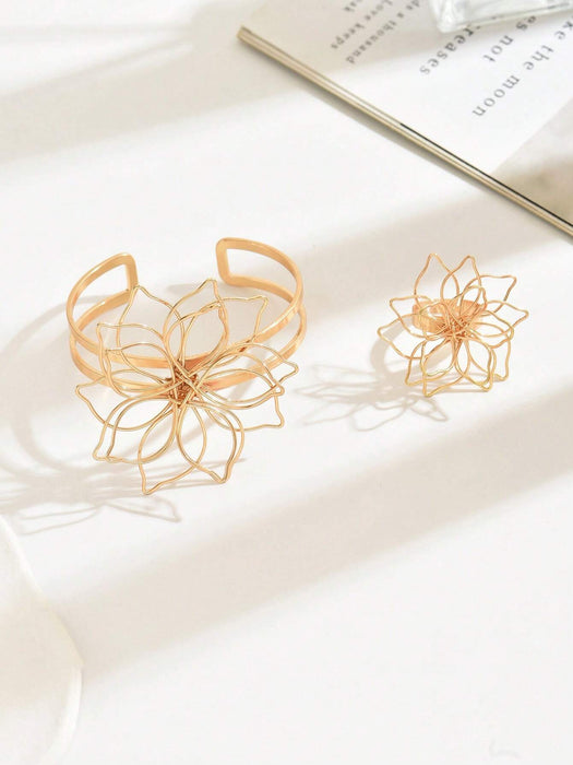 2 piezas/Set Brazalete de alambre con floral y Juego de anillo, Joyería de moda - Quierox - Tienda Online