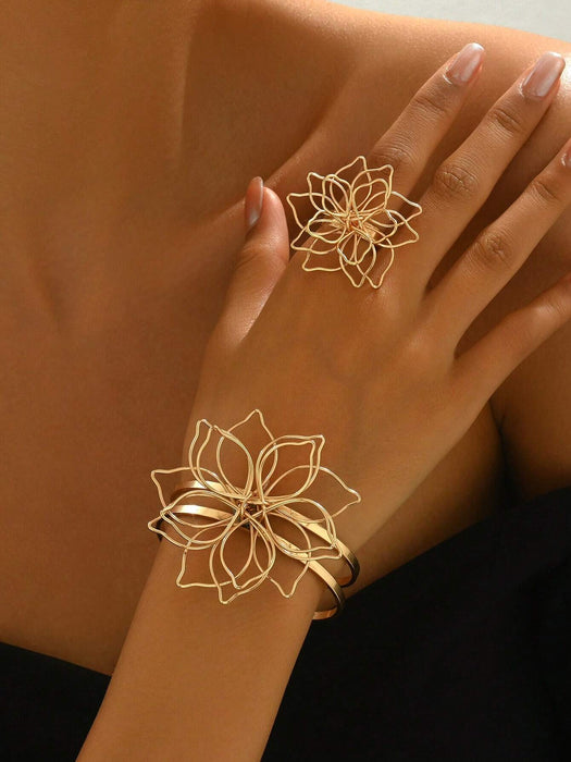 2 piezas/Set Brazalete de alambre con floral y Juego de anillo, Joyería de moda - Quierox - Tienda Online