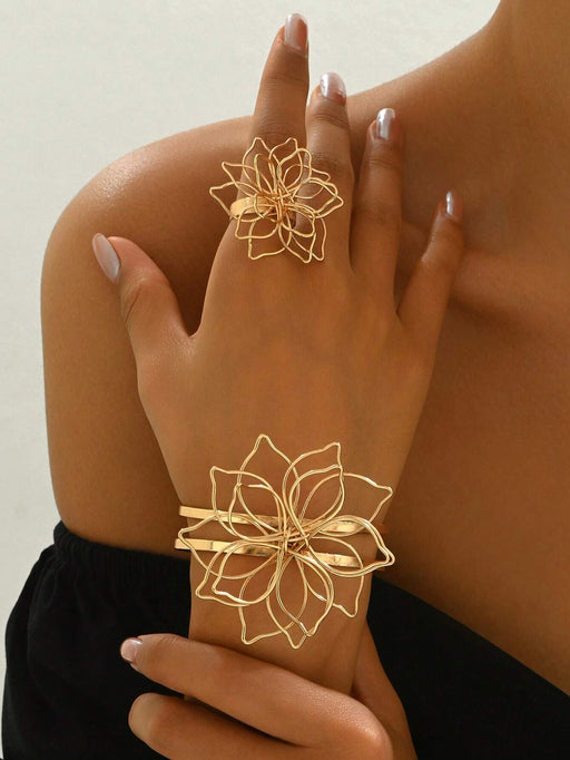 2 piezas/Set Brazalete de alambre con floral y Juego de anillo, Joyería de moda - Quierox - Tienda Online